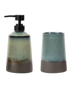 Distributeur de savon avec gobelet Raina bleu acier - D8,5xH18,5/D8,5xH12,5 cm