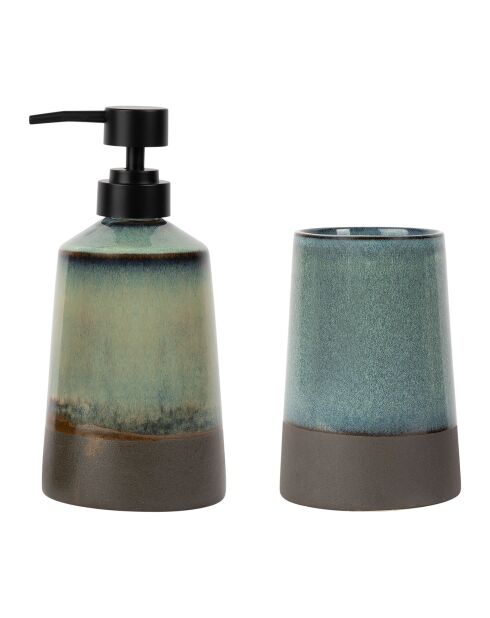 Distributeur de savon avec gobelet Raina bleu acier - D8,5xH18,5/D8,5xH12,5 cm