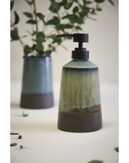Distributeur de savon avec gobelet Raina bleu acier - D8,5xH18,5/D8,5xH12,5 cm