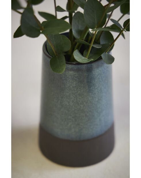 Distributeur de savon avec gobelet Raina bleu acier - D8,5xH18,5/D8,5xH12,5 cm