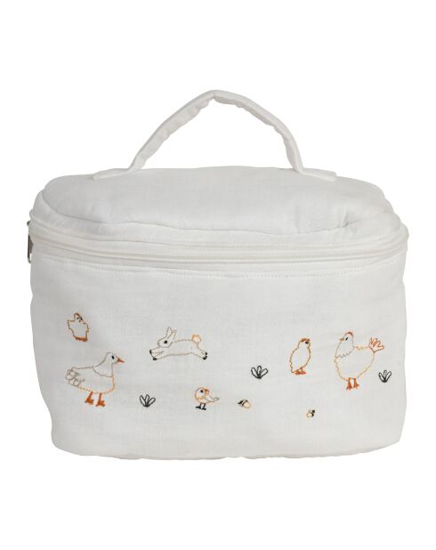 Vanity-case en gaze de coton La Ferme écru/multicolore - 30x10x15 cm