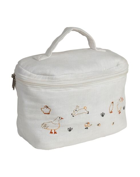 Vanity-case en gaze de coton La Ferme écru/multicolore - 30x10x15 cm