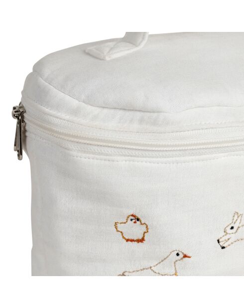Vanity-case en gaze de coton La Ferme écru/multicolore - 30x10x15 cm