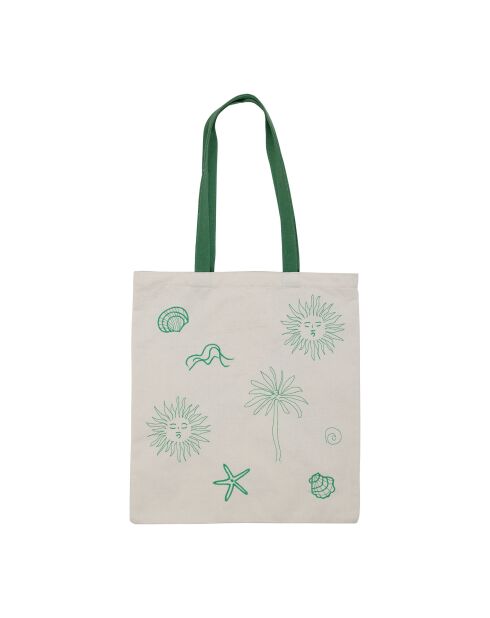 Sac tote bag en coton Vencia écru/vert - 38x42 cm