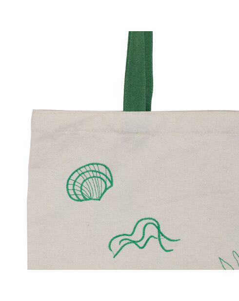 Sac tote bag en coton Vencia écru/vert - 38x42 cm