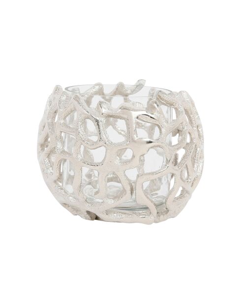 Photophore corail en aluminium Corail gris argenté - D10xH8 cm