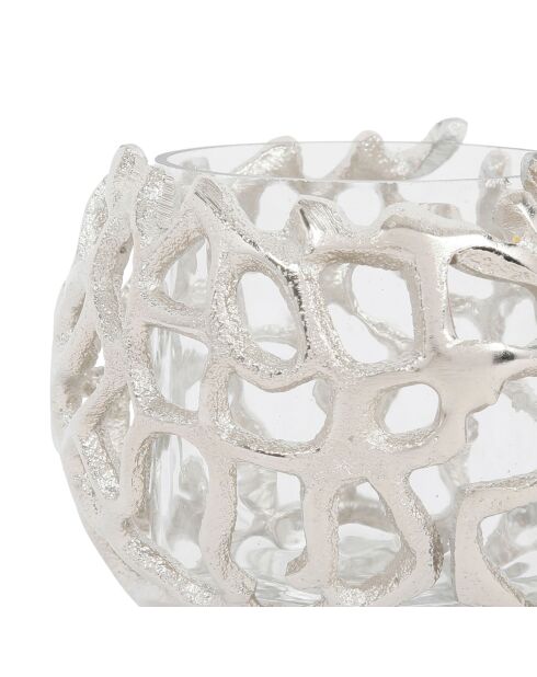 Photophore corail en aluminium Corail gris argenté - D10xH8 cm