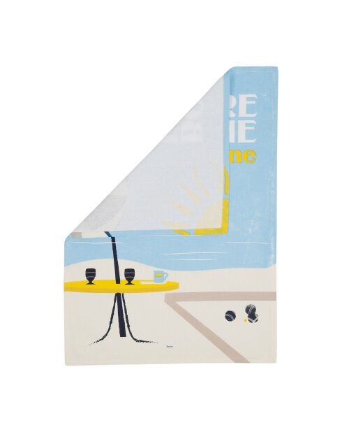 Torchon en coton Pastis bleu ciel/jaune - 50x70 cm