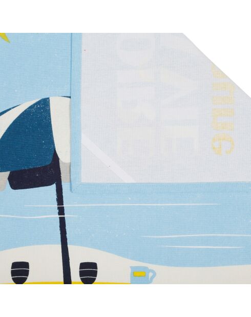 Torchon en coton Pastis bleu ciel/jaune - 50x70 cm