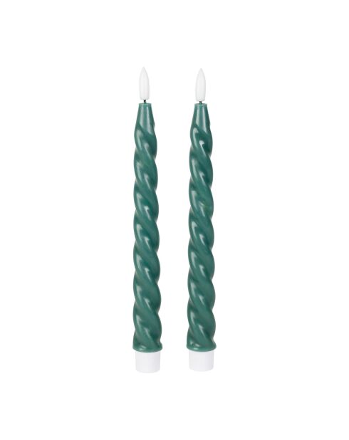 2 gedrehte LED-Kerzen BTE Candle 2xAAA tannengrün - D2xh25 cm