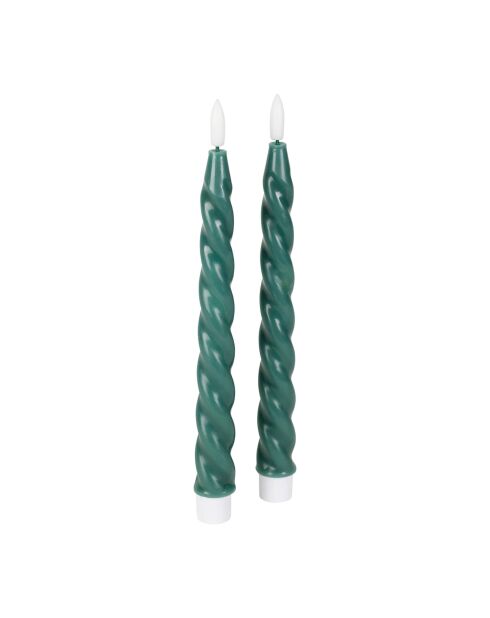 2 gedrehte LED-Kerzen BTE Candle 2xAAA tannengrün - D2xh25 cm