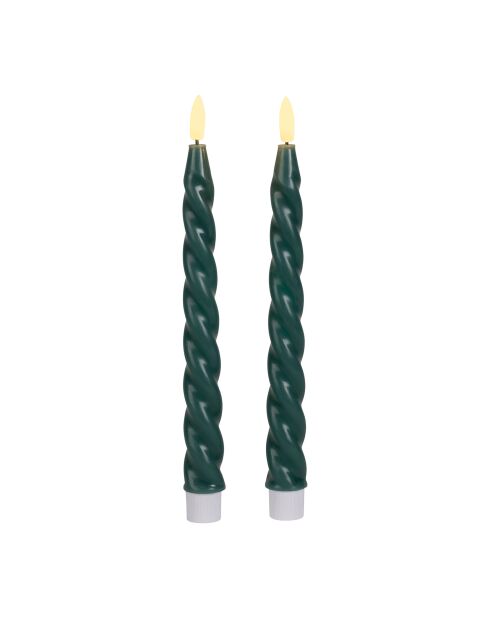 2 gedrehte LED-Kerzen BTE Candle 2xAAA tannengrün - D2xh25 cm
