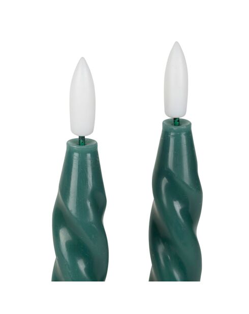 2 gedrehte LED-Kerzen BTE Candle 2xAAA tannengrün - D2xh25 cm