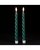 2 gedrehte LED-Kerzen BTE Candle 2xAAA tannengrün - D2xh25 cm