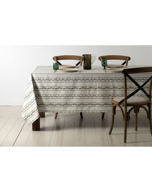 Katoenen kersttafelkleed 200 g/m² naturel/groen - 260x160 cm