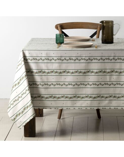 Katoenen kersttafelkleed 200 g/m² naturel/groen - 260x160 cm