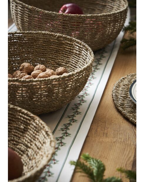 Katoenen kersttafelkleed 200 g/m² naturel/groen - 260x160 cm
