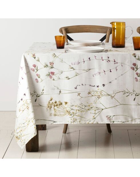 Nappe en coton 200 g/m² Prairie blanche/beige - 160x160 cm