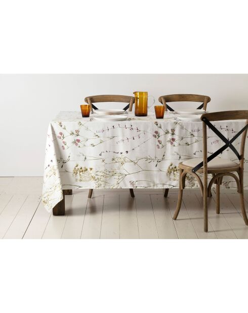 Nappe en coton 200 g/m² Prairie blanche/beige - 160x160 cm