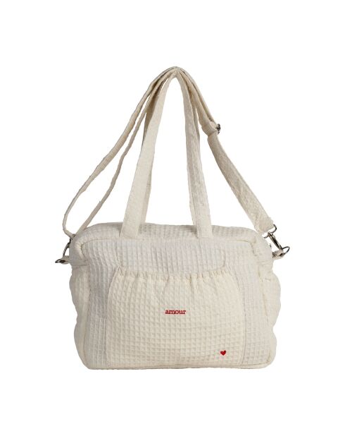 Amour Famille Baumwolltasche mit Wabenmuster ecru/rot - 40x12x30 cm