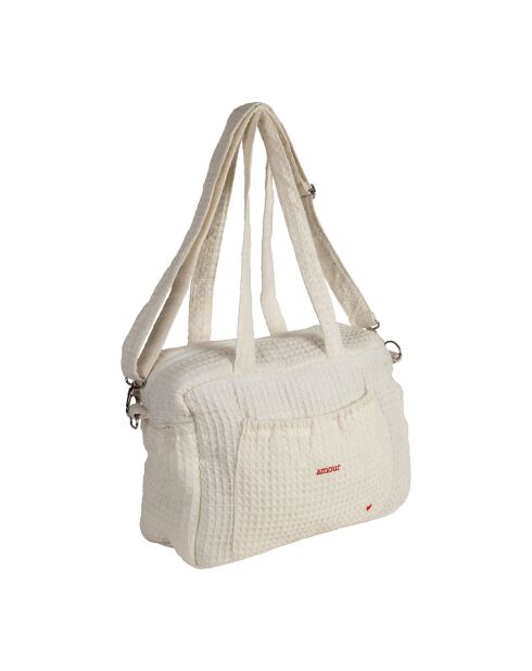 Amour Famille Baumwolltasche mit Wabenmuster ecru/rot - 40x12x30 cm