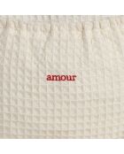 Amour Famille Baumwolltasche mit Wabenmuster ecru/rot - 40x12x30 cm