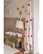 Amour Famille Baumwolltasche mit Wabenmuster ecru/rot - 40x12x30 cm