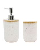 Distributeur de savon avec gobelet Mer blanc moucheté/sable - D8xH17,5