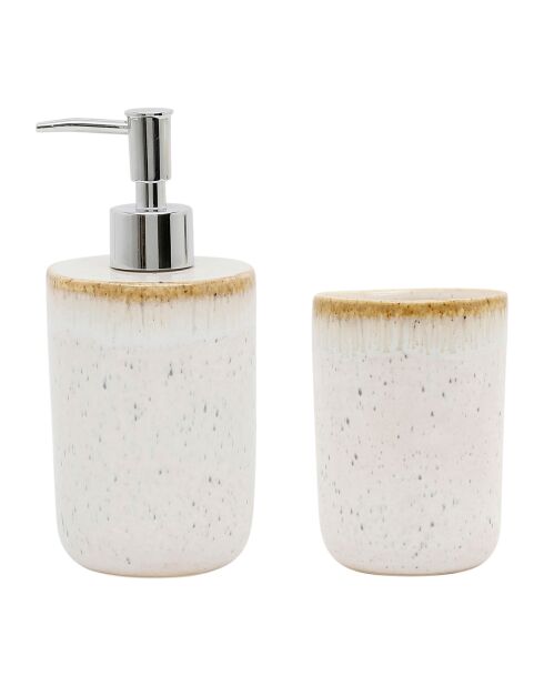 Distributeur de savon avec gobelet Mer blanc moucheté/sable - D8xH17,5