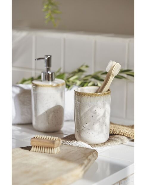 Distributeur de savon avec gobelet Mer blanc moucheté/sable - D8xH17,5