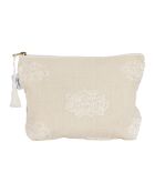 Pochette beige in cotone ricamato Songes - 26x5x16 cm