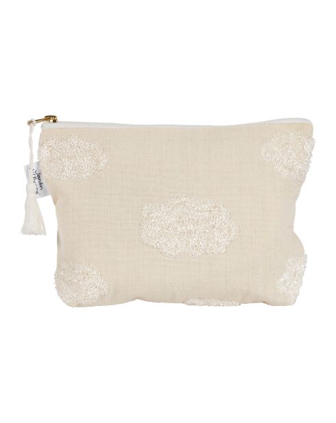 Pochette beige in cotone ricamato Songes - 26x5x16 cm
