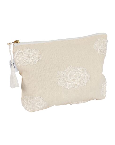 Pochette beige in cotone ricamato Songes - 26x5x16 cm