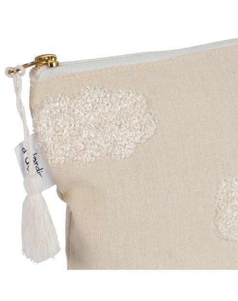 Pochette beige in cotone ricamato Songes - 26x5x16 cm