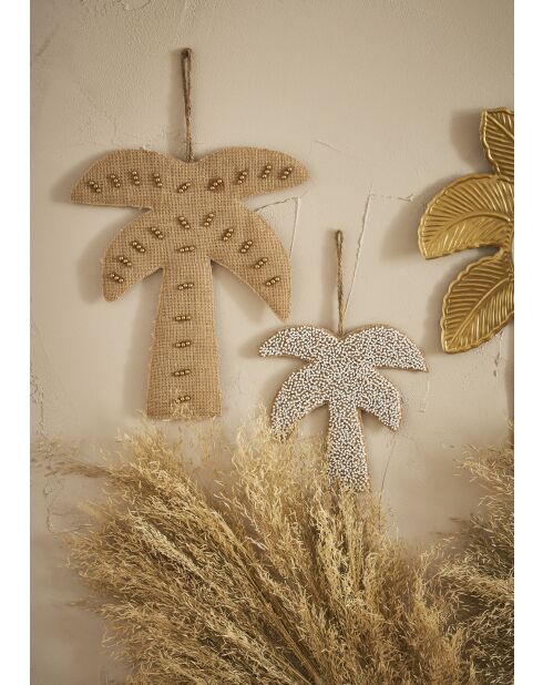 Déco murale palmier en coton Tropic Étoile naturel/blanc - 21x20 cm