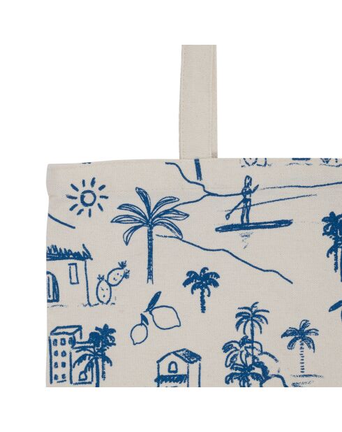 Sac tote bag en coton Medi écru/indigo - 38x42 cm