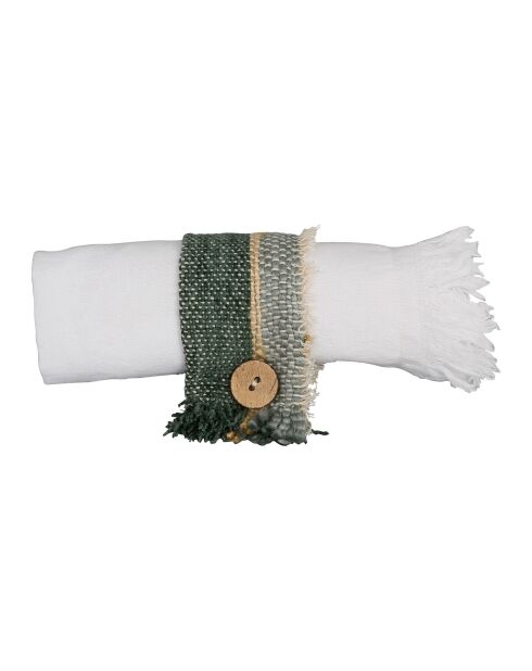6 Ronds de serviette en coton Bandol vert/naturel - 5x10 cm