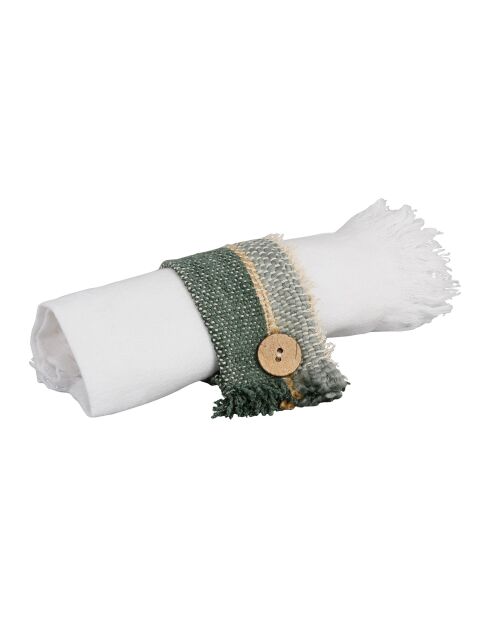 6 Ronds de serviette en coton Bandol vert/naturel - 5x10 cm