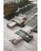 6 Ronds de serviette en coton Bandol vert/naturel - 5x10 cm