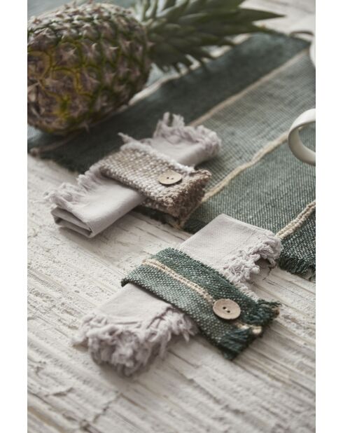 6 Ronds de serviette en coton Bandol vert/naturel - 5x10 cm