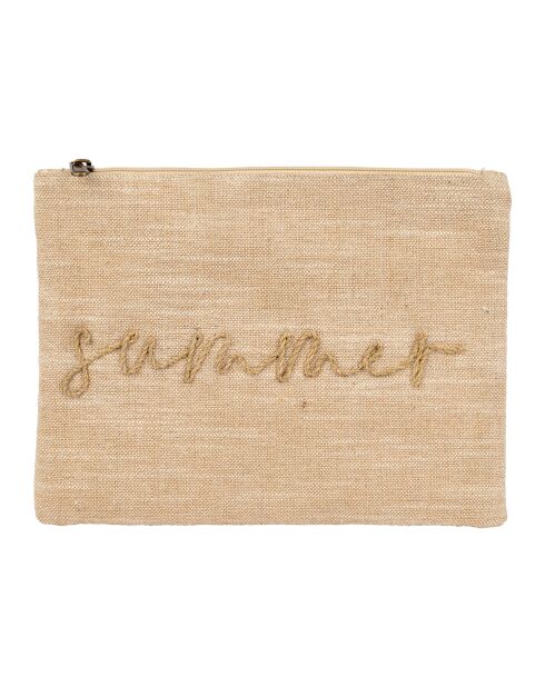 Pochette Medi Summer in cotone naturale ricamato - 28x20 cm