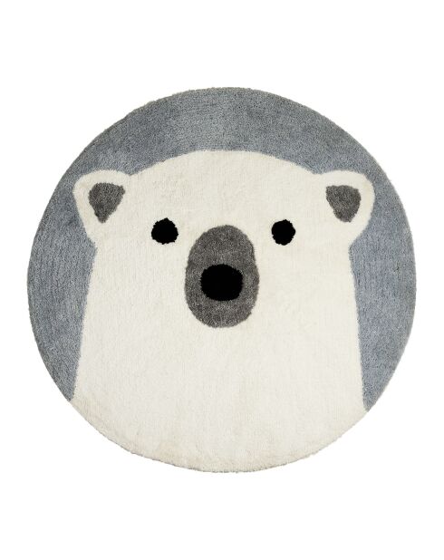 Weiß/blauer getufteter runder Baumwollteppich mit Eisbär - D120 cm