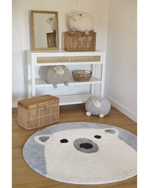 Weiß/blauer getufteter runder Baumwollteppich mit Eisbär - D120 cm