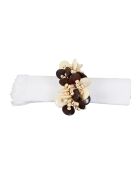 Rond de serviette en résine Floral blanc cassé/brun - D3,5-5x6x3 cm