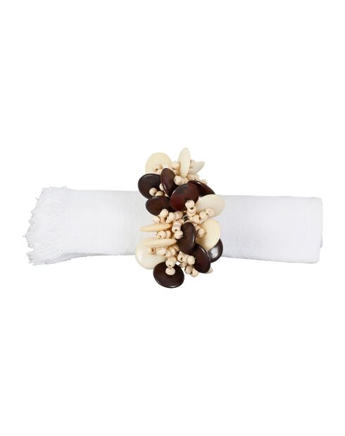 Rond de serviette en résine Floral blanc cassé/brun - D3,5-5x6x3 cm