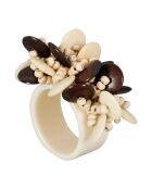 Rond de serviette en résine Floral blanc cassé/brun - D3,5-5x6x3 cm