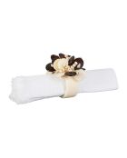 Rond de serviette en résine Floral blanc cassé/brun - D3,5-5x6x3 cm