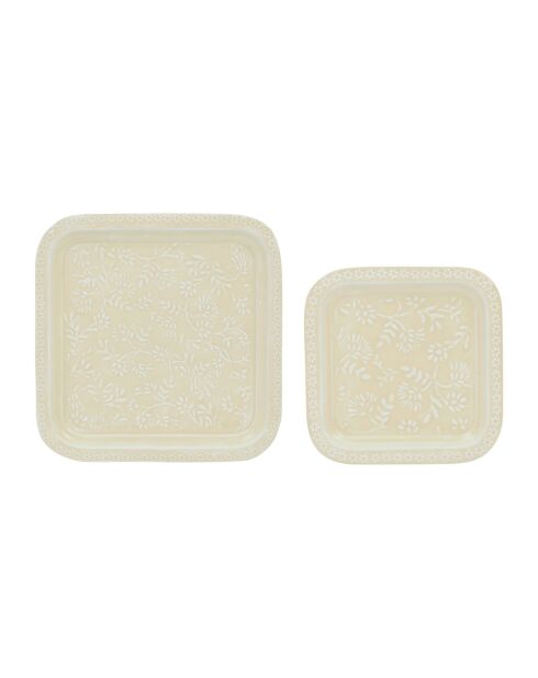2 quadratische, ecrufarbene Barockschalen, 41 x 41/27,5 x 27,5 cm