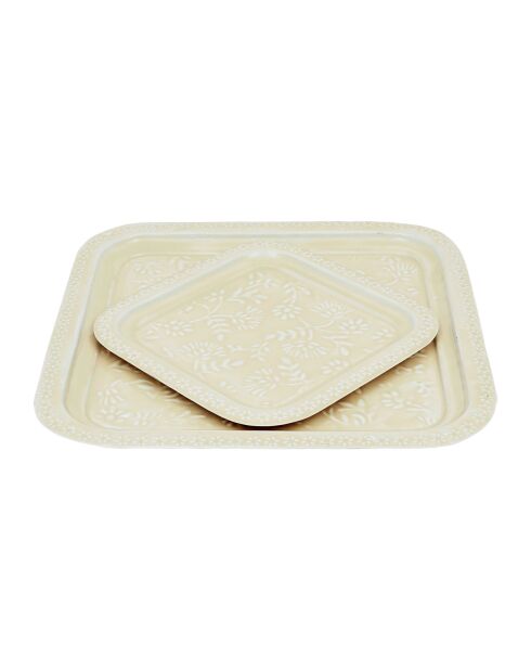 2 quadratische, ecrufarbene Barockschalen, 41 x 41/27,5 x 27,5 cm