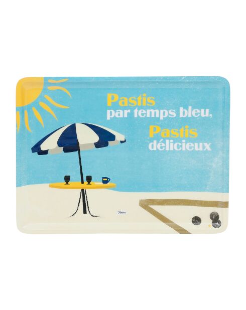Plateau Pastis bleu ciel/jaune - 40x30 cm